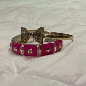 Gold and pink bracelet, gold bow bracelet.  Barbie